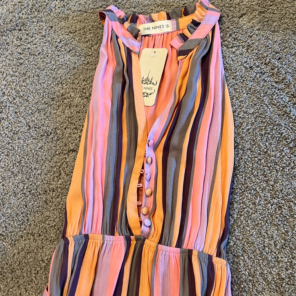 The Nines by HATCH Striped Maxi Dress in Peach, Pink, Purple, Brown